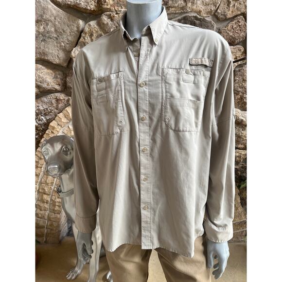 Columbia PFG Beige Button Down Hiking Fishing Long Sleeve Shirt Men's Size L - Picture 1 of 8